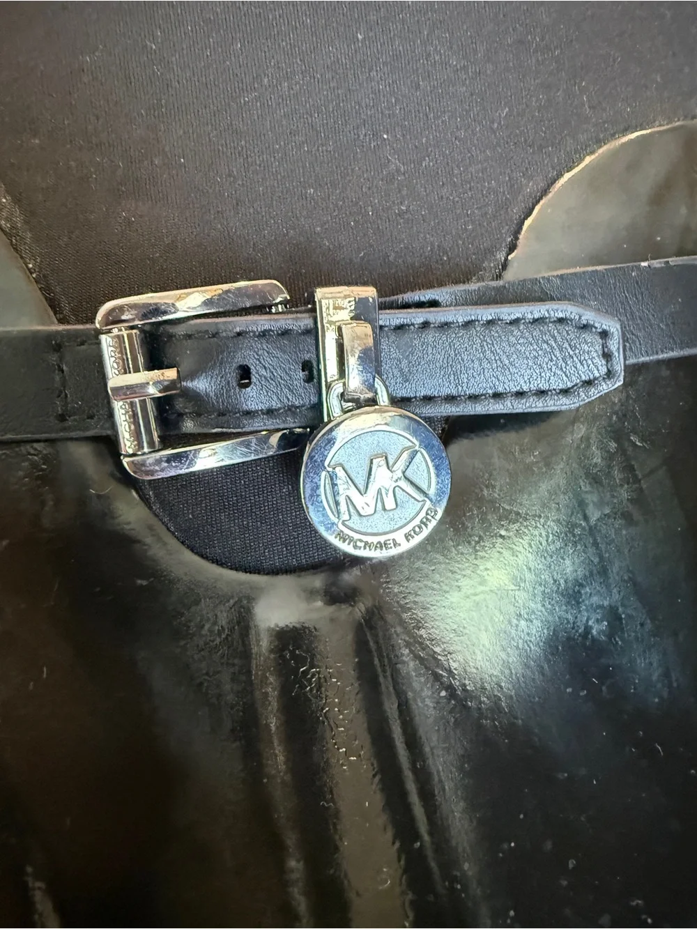 Michael Kors Black Gloss Rain Boot with Buckle Charm